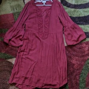 BOGO Bell Sleeve Mid Dress // burgundy